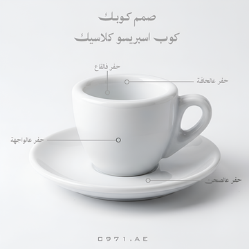 كوب اسبريسو سيراميك كلاسيك (سماكة 9 ملم - 50 مل) | حسب الطلب